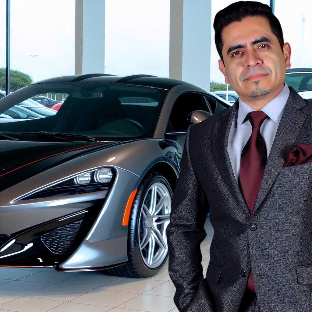 a male bmw car dealership owner standing next to expensive BMW